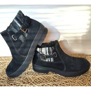 Earth Origins TATE Black Suede Ankle Boots, Water Repellent, Size 7.5 (Fits 6.5)